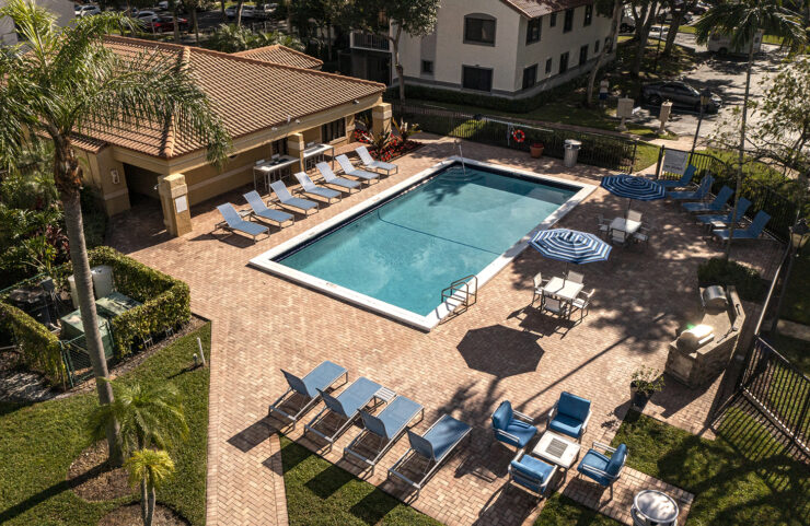 aerial view of the heated swimming pool