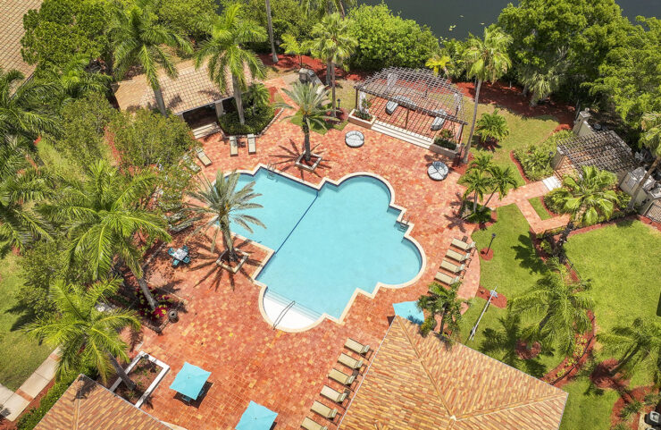 Aerial view of pool area