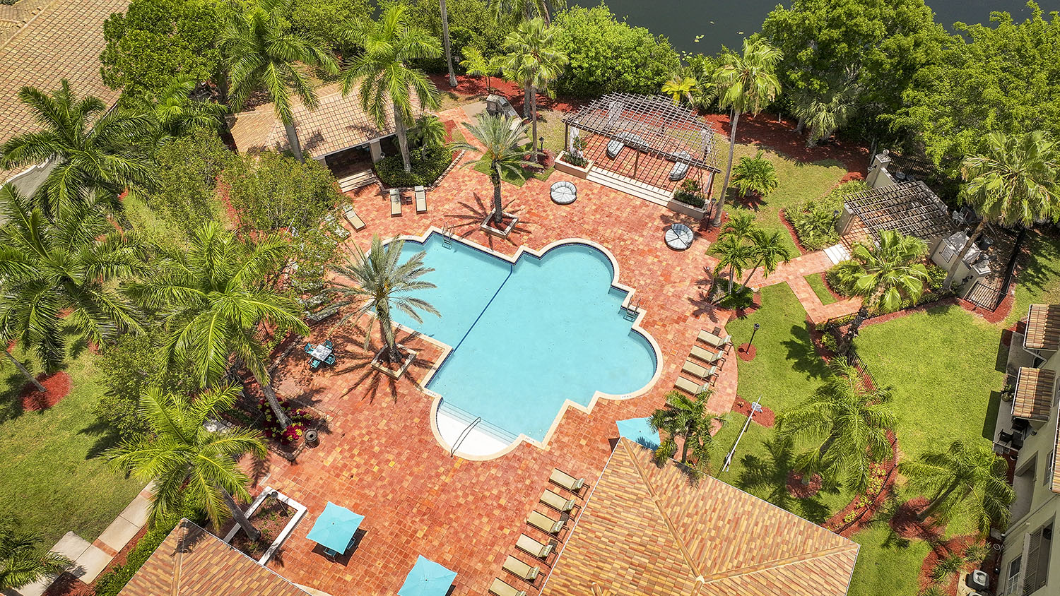 Aerial view of pool area