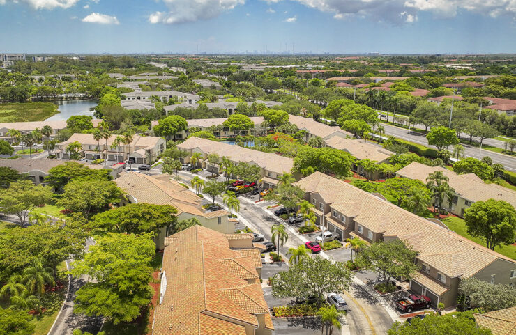 aerial view of pembroke cove and lake 