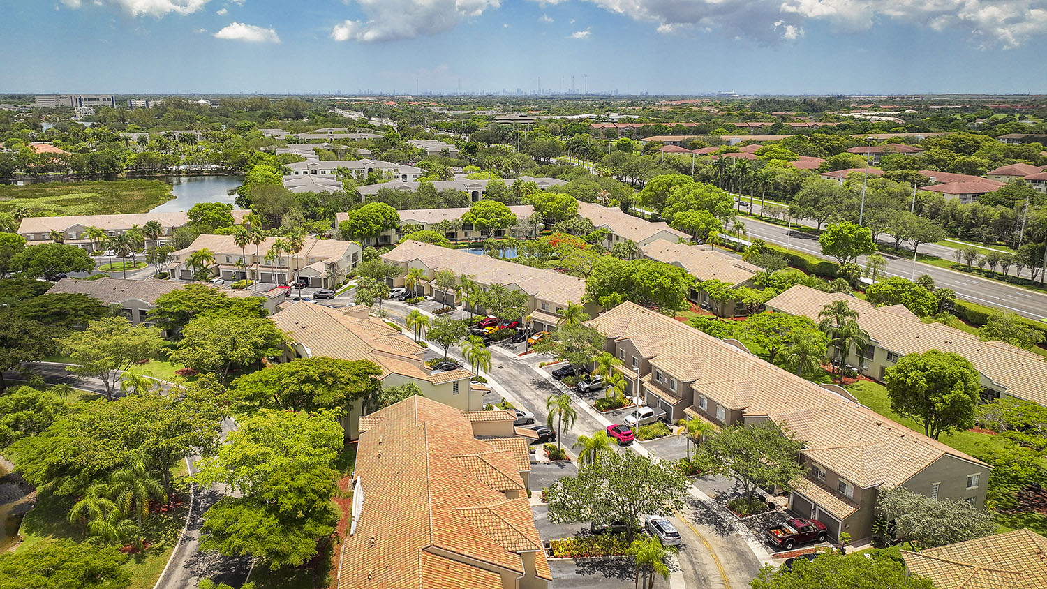 aerial view of pembroke cove and lake 