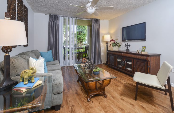 living room with sliding doors to patio 