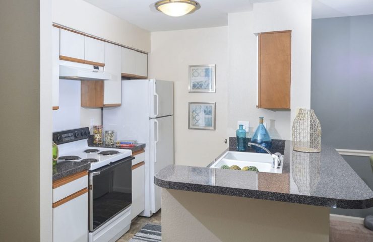standard kitchen with white appliances 