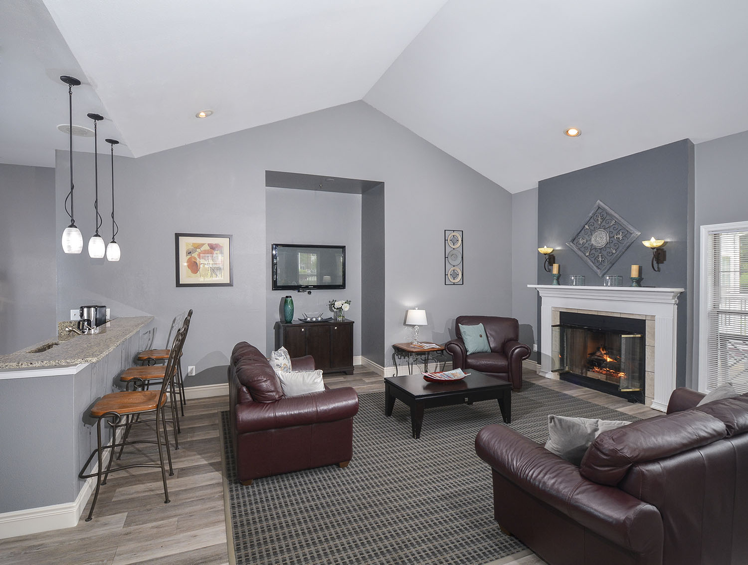 clubhouse interior with fireplace 