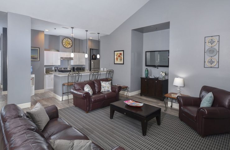 clubhouse interior with comfy seating and communal kitchen 