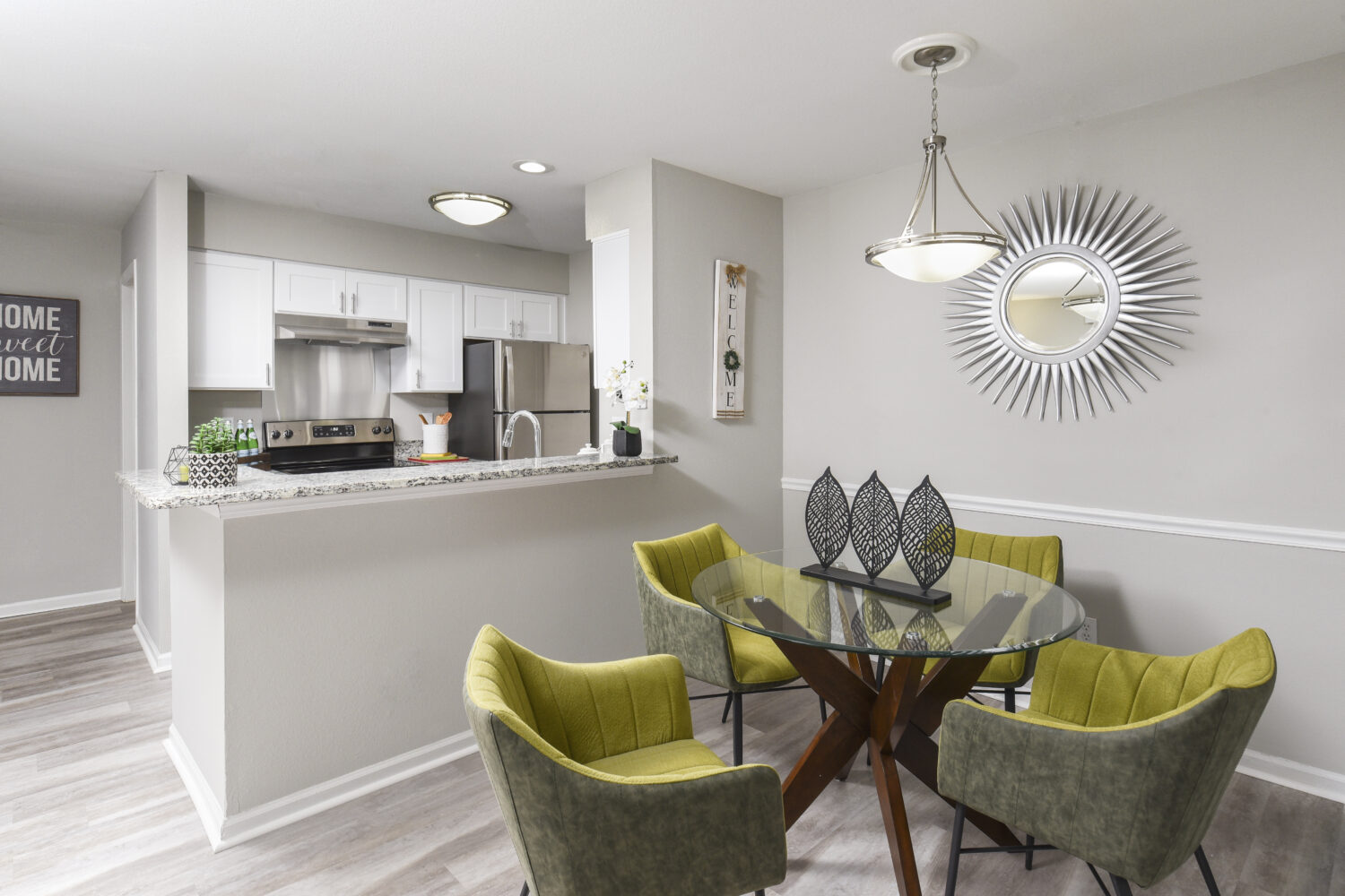 dining room with wood floors 