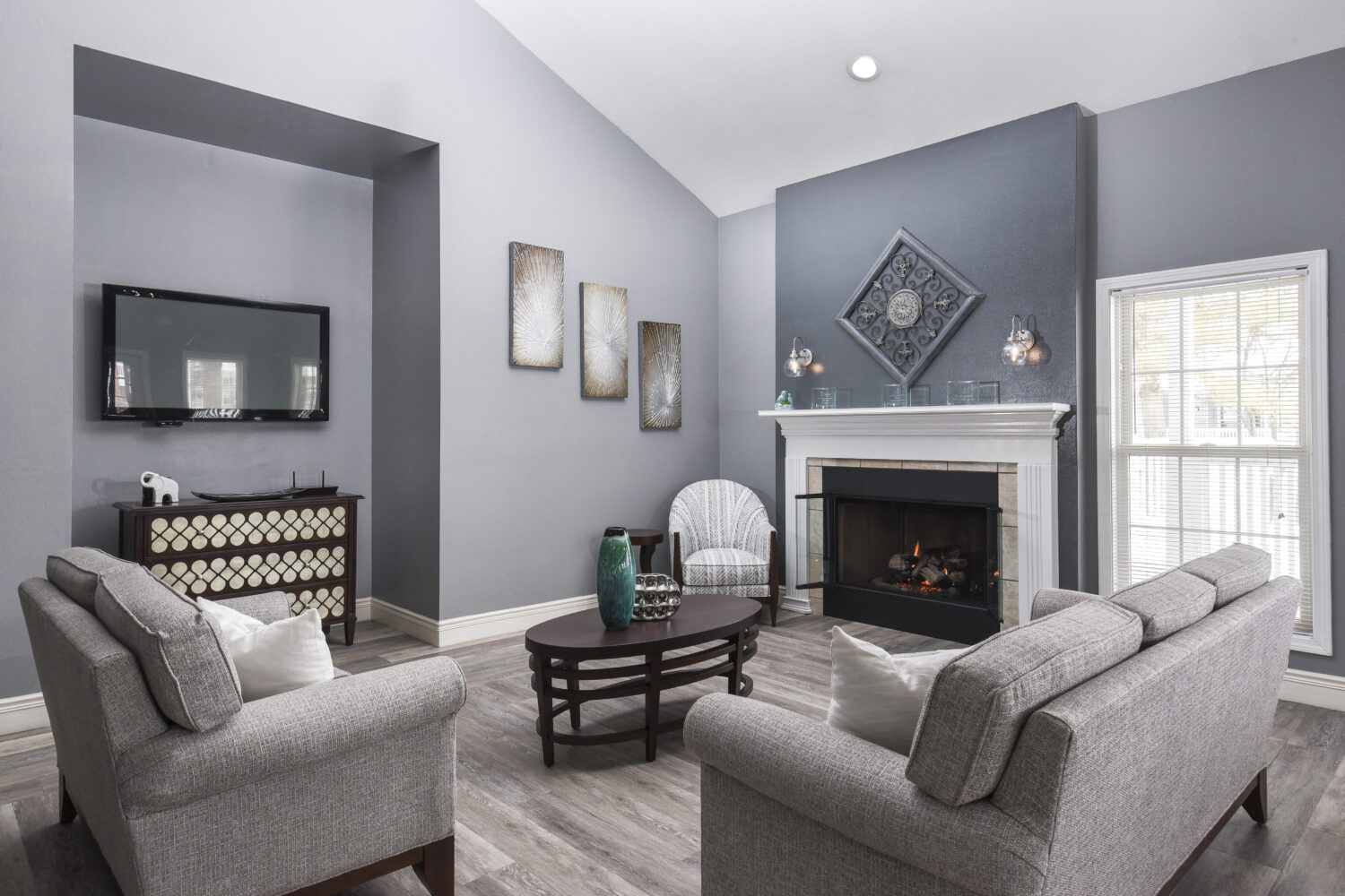 clubhouse interior with fireplace 