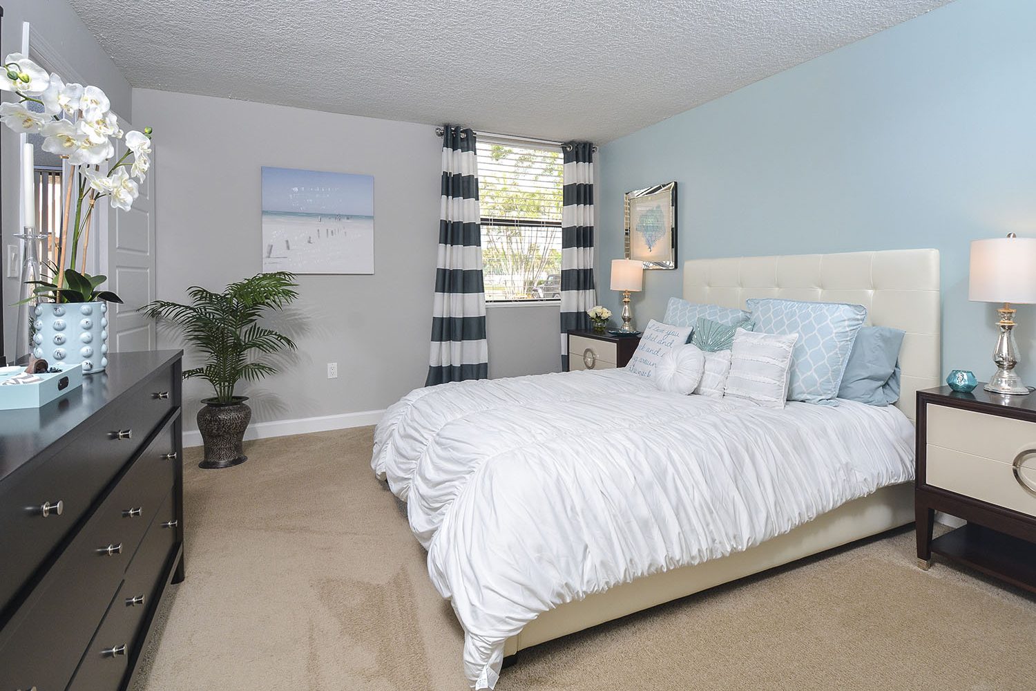 large bedroom with wall to wall carpet 