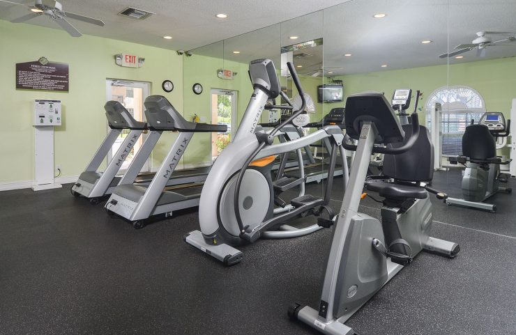 treadmills, elliptical and bike machines in fitness center 