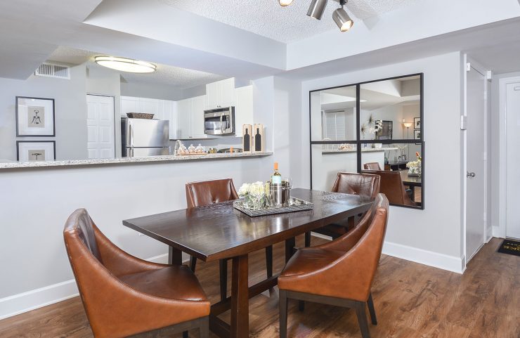 open concept kitchen into dining room 