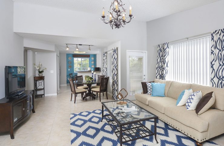 living room with tile flooring 