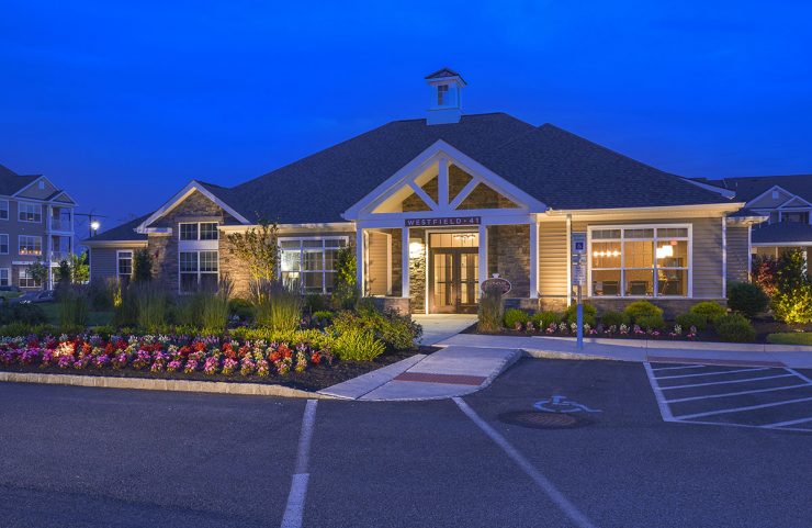 clubhouse lit up at night 