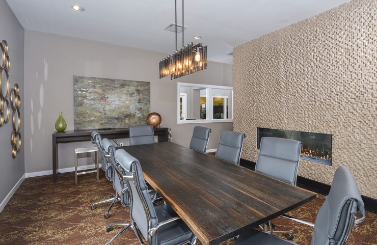 conference area with fireplace in the clubhouse 
