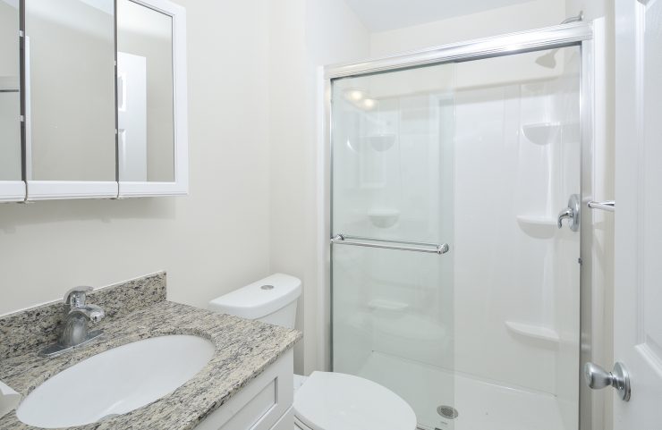 bathroom with white vanity and mirror