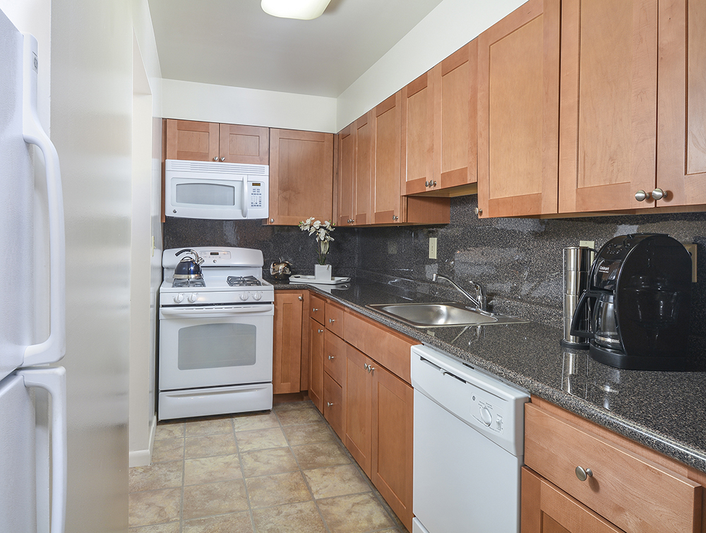 standard kitchen with white appliances