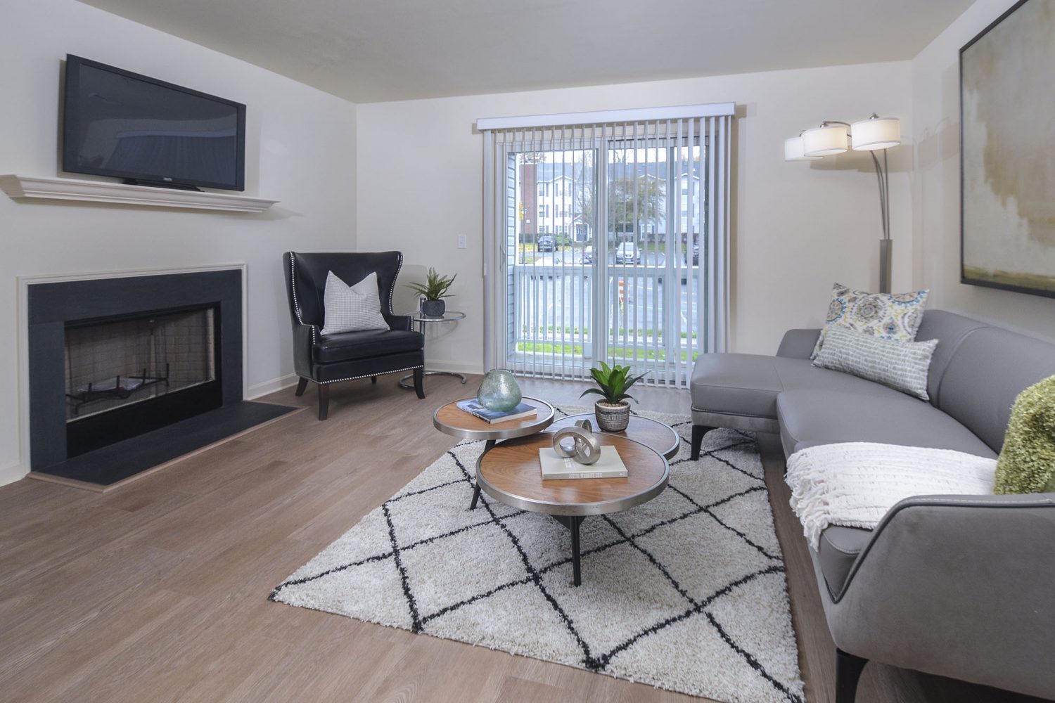 living room with private patio 