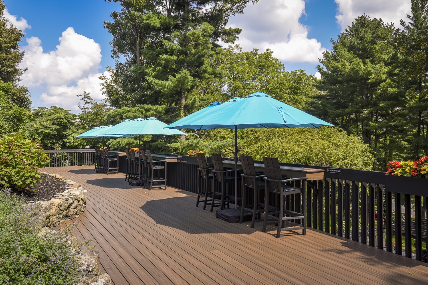 Shaded Sun Deck with Umbrella Tables