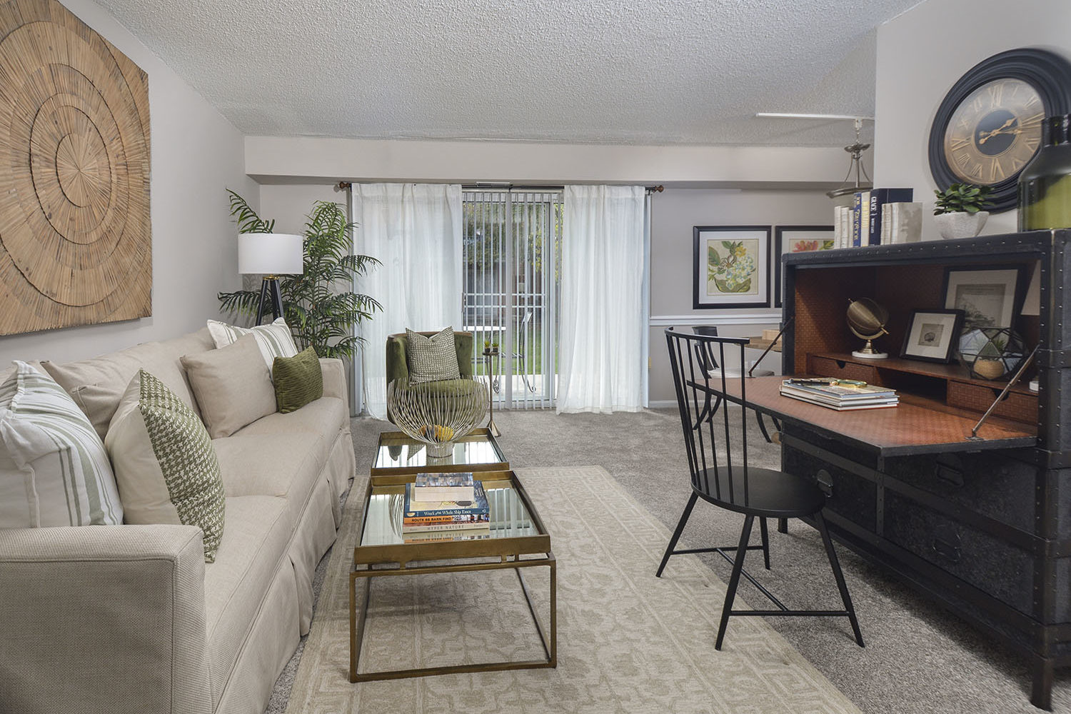 large living room with sliding door to patio
