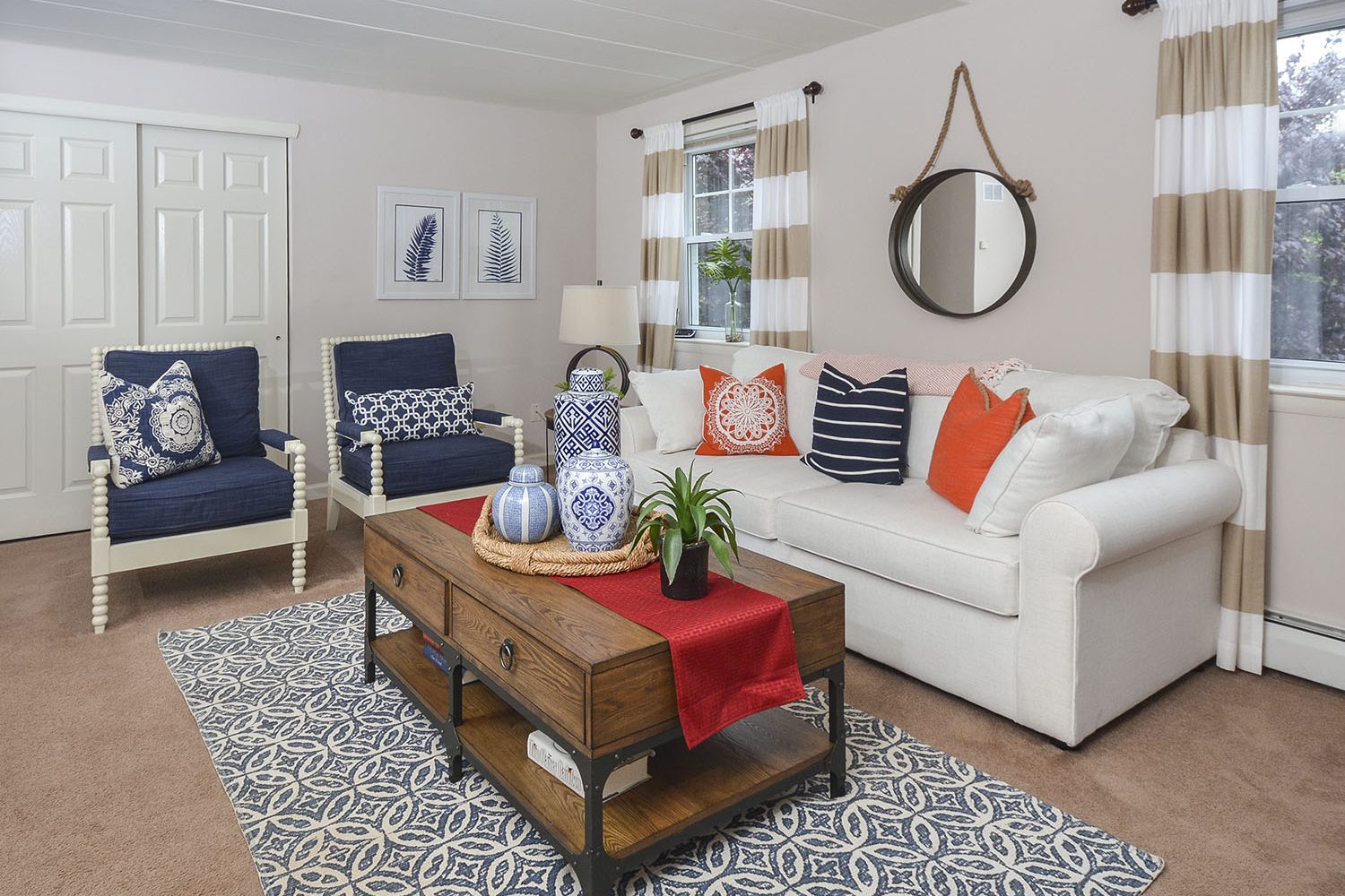 Living room with wall to wall carpet