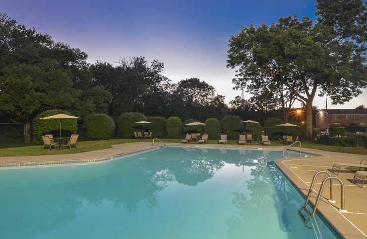 outdoor pool at dusk 
