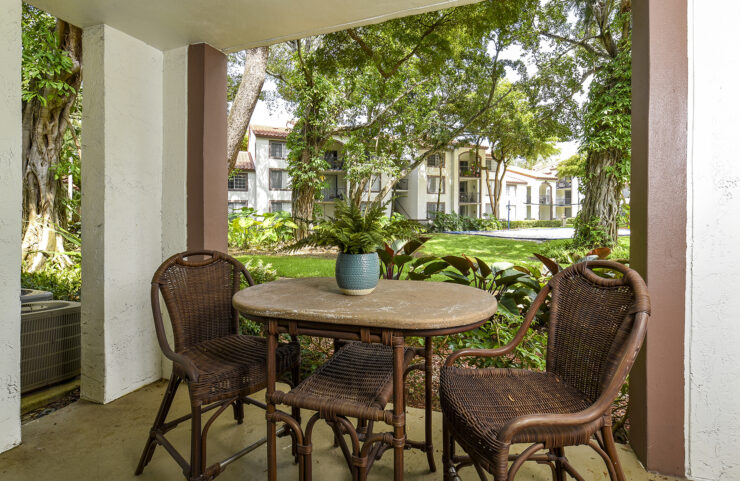 outdoor patio with table and chairs 