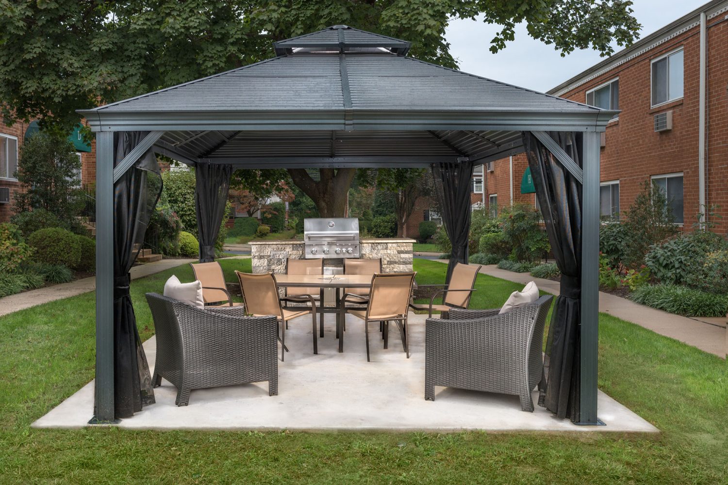 black canopy covering outdoor kitchen