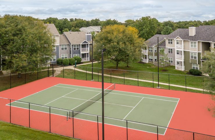 aerial view of tennis court 