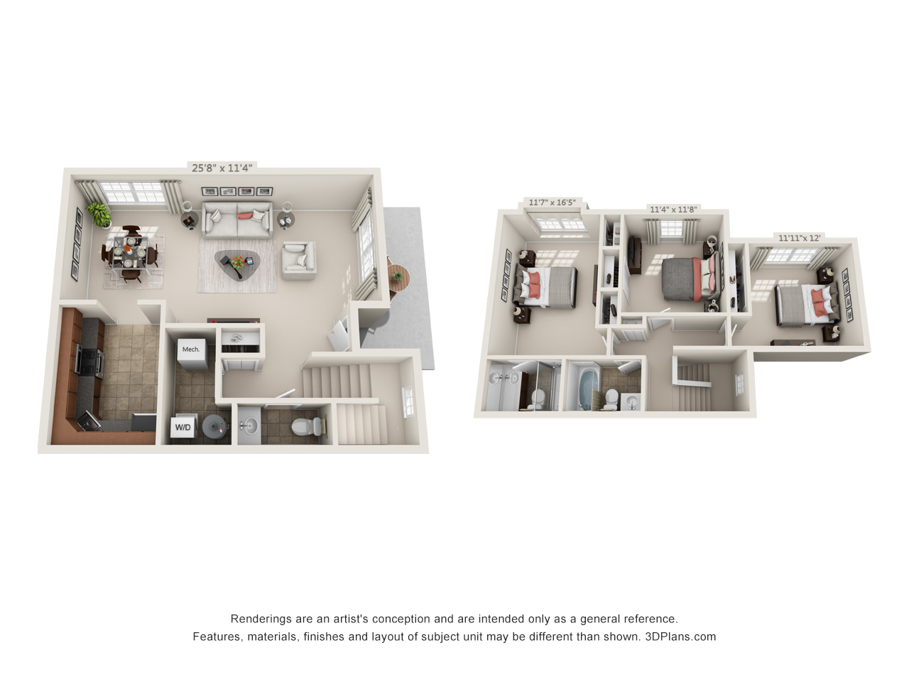3 beds, 2.5 bath