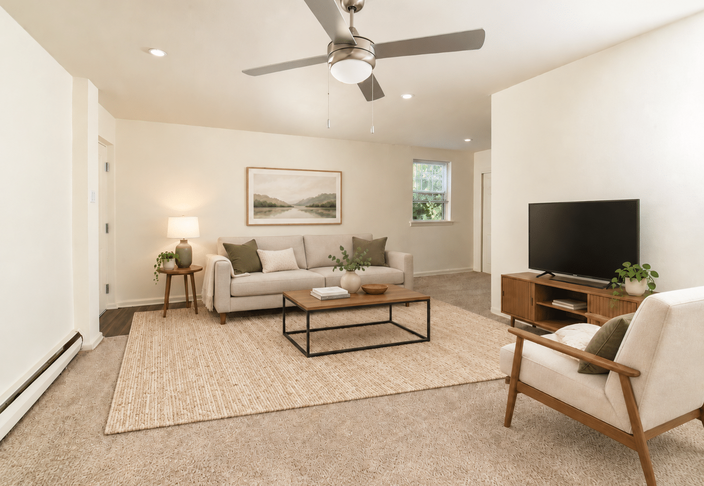 living room with wall to wall carpet and window