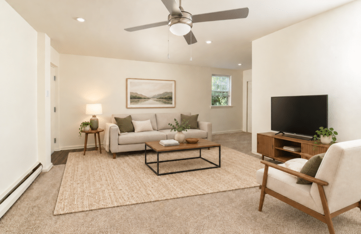 living room with wall to wall carpet and window