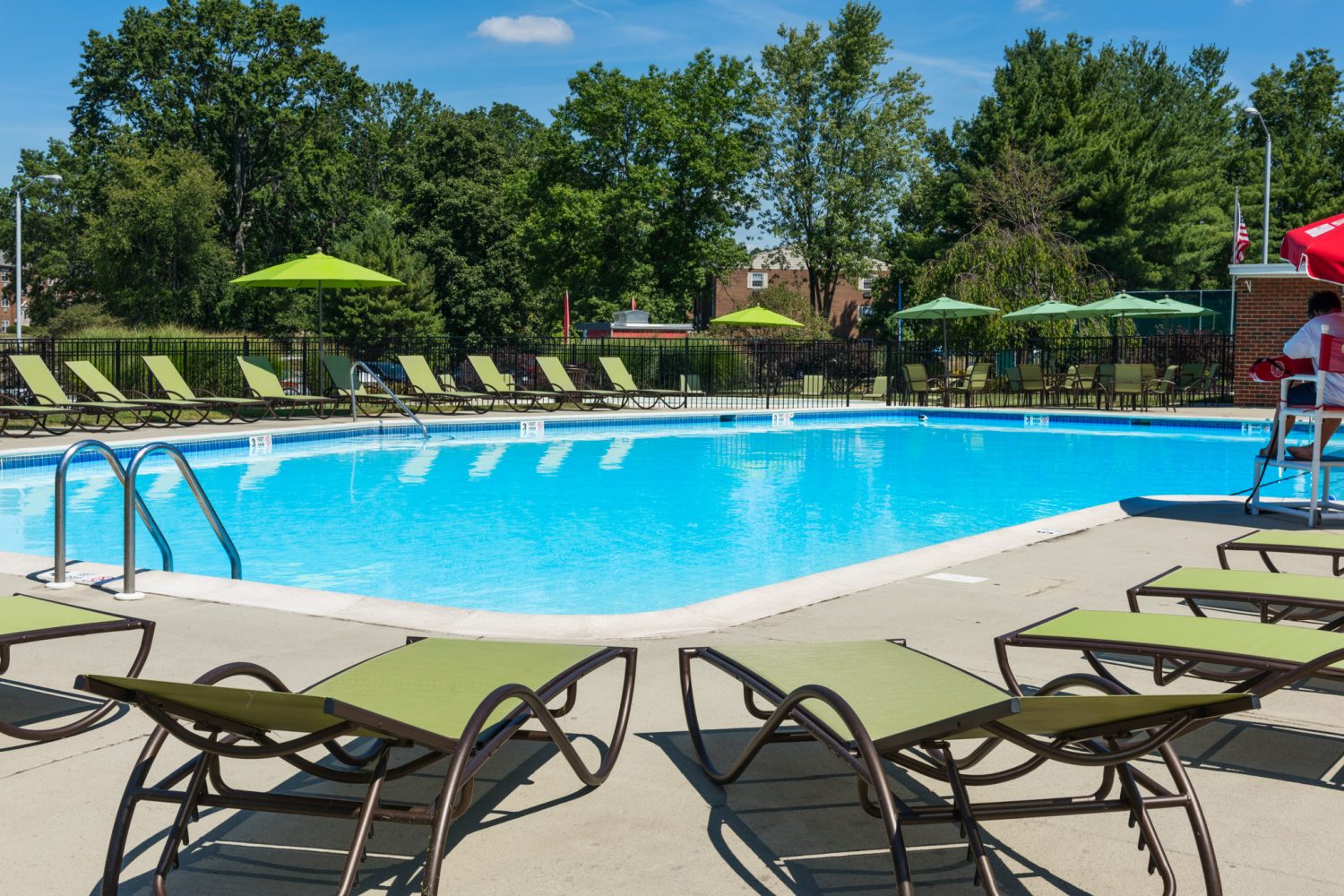 outdoor pool with plenty of new patio furniture
