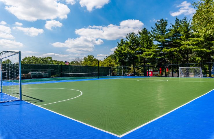 tree lined sport court on a beautiful day
