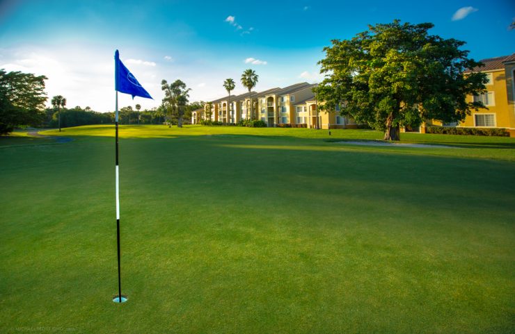 view of apartments from the golf course