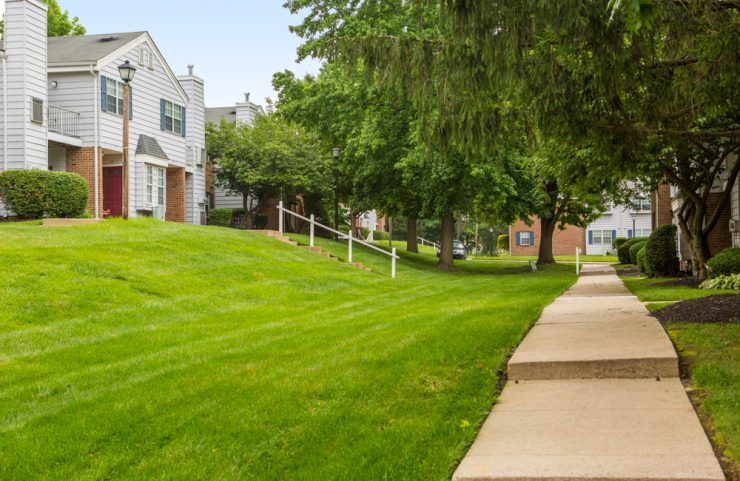 paths throughout the community with well manicured lawns 