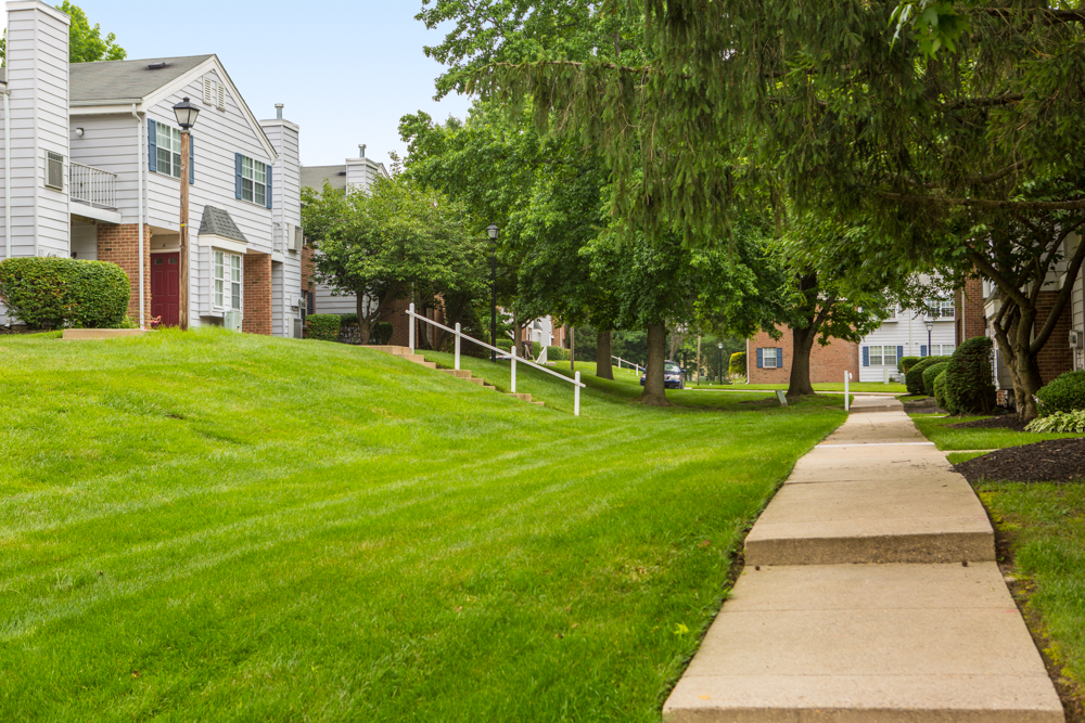 paths throughout the community with well manicured lawns 