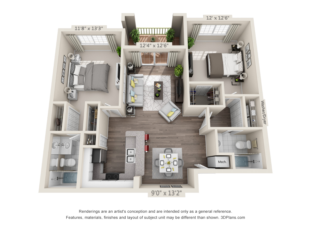 2 bedrooms 2 bathrooms