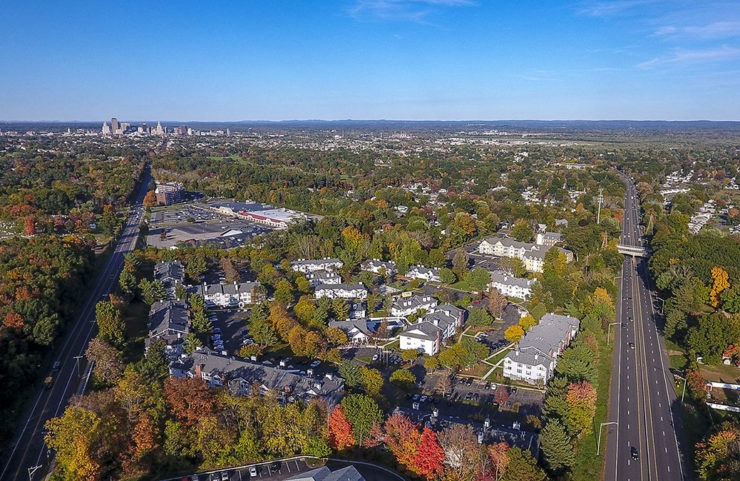 aerial view of the village at wethersfield during fall 