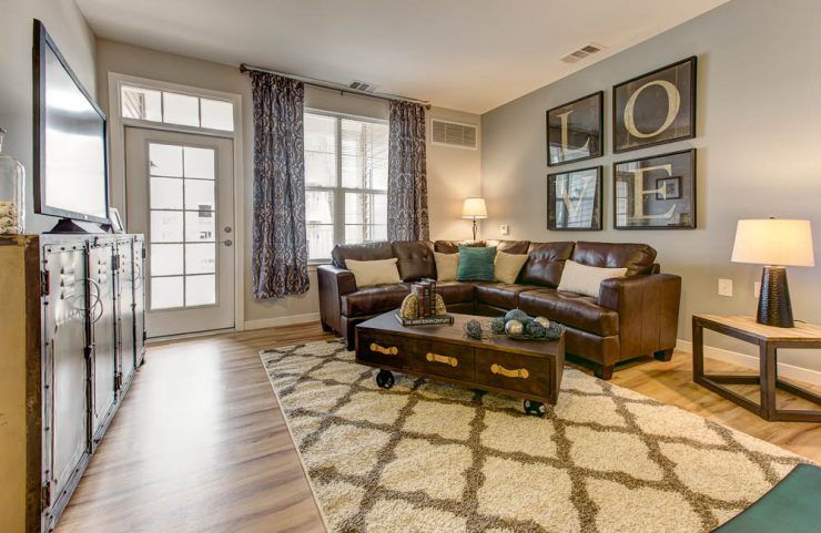 living room with a patio 