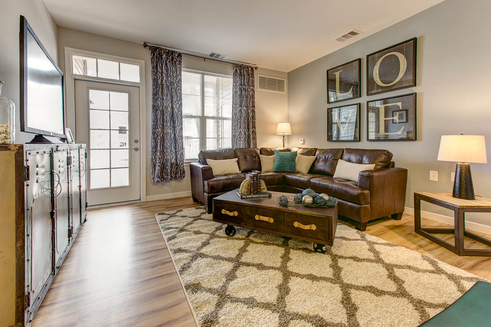 living room with a patio 