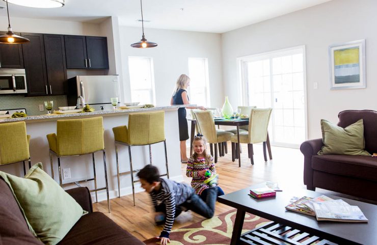 kitchen open into the living room 