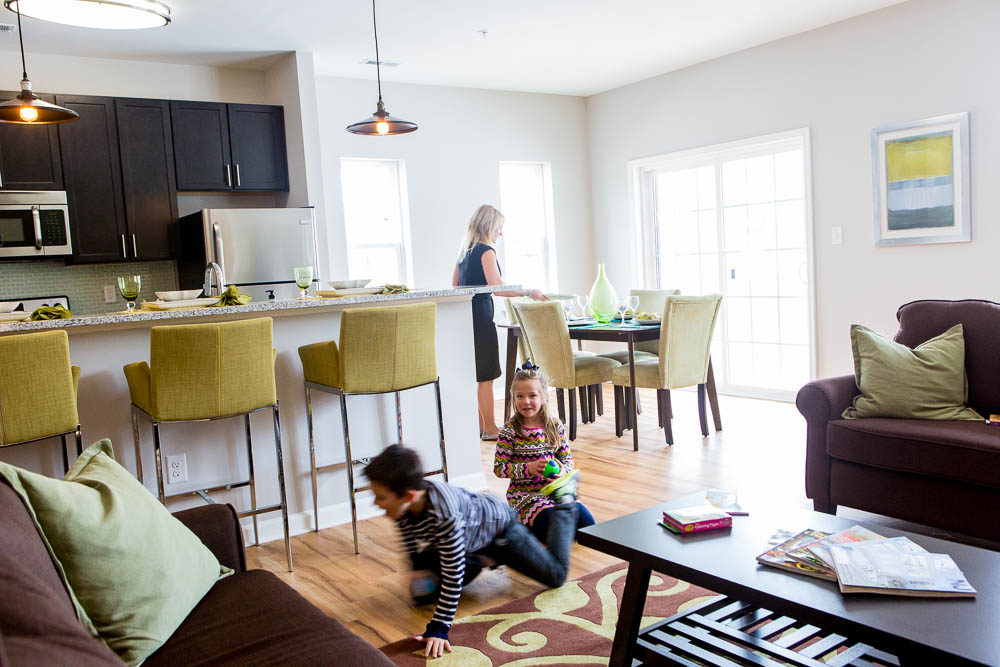 kitchen open into the living room 