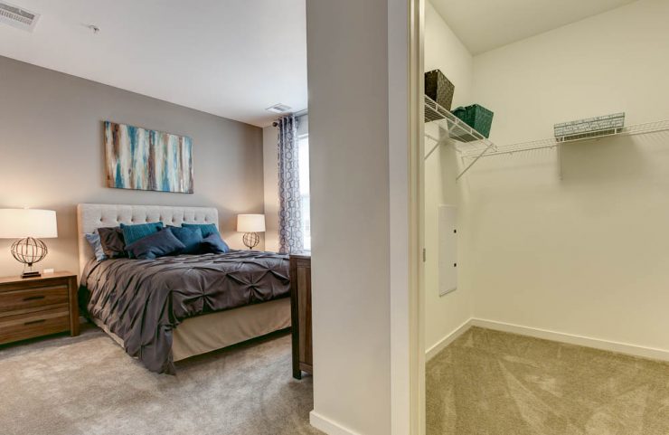 carpeted bedrooms with large walk-in closets