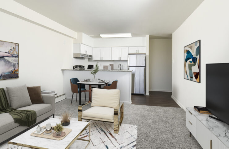 open kitchen layout and dining area
