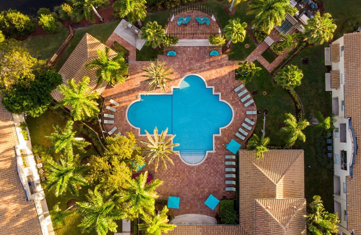 aerial view of the pool area 