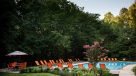 outdoor pool surrounded by mature trees for some shade 