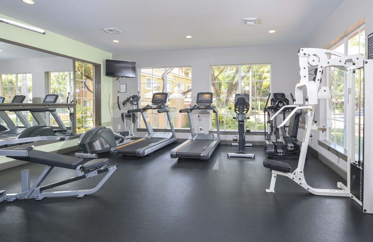 large fitness center with windows for a nice view
