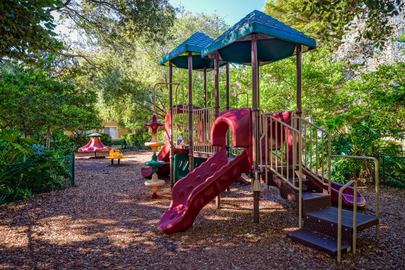 Tree-covered playground