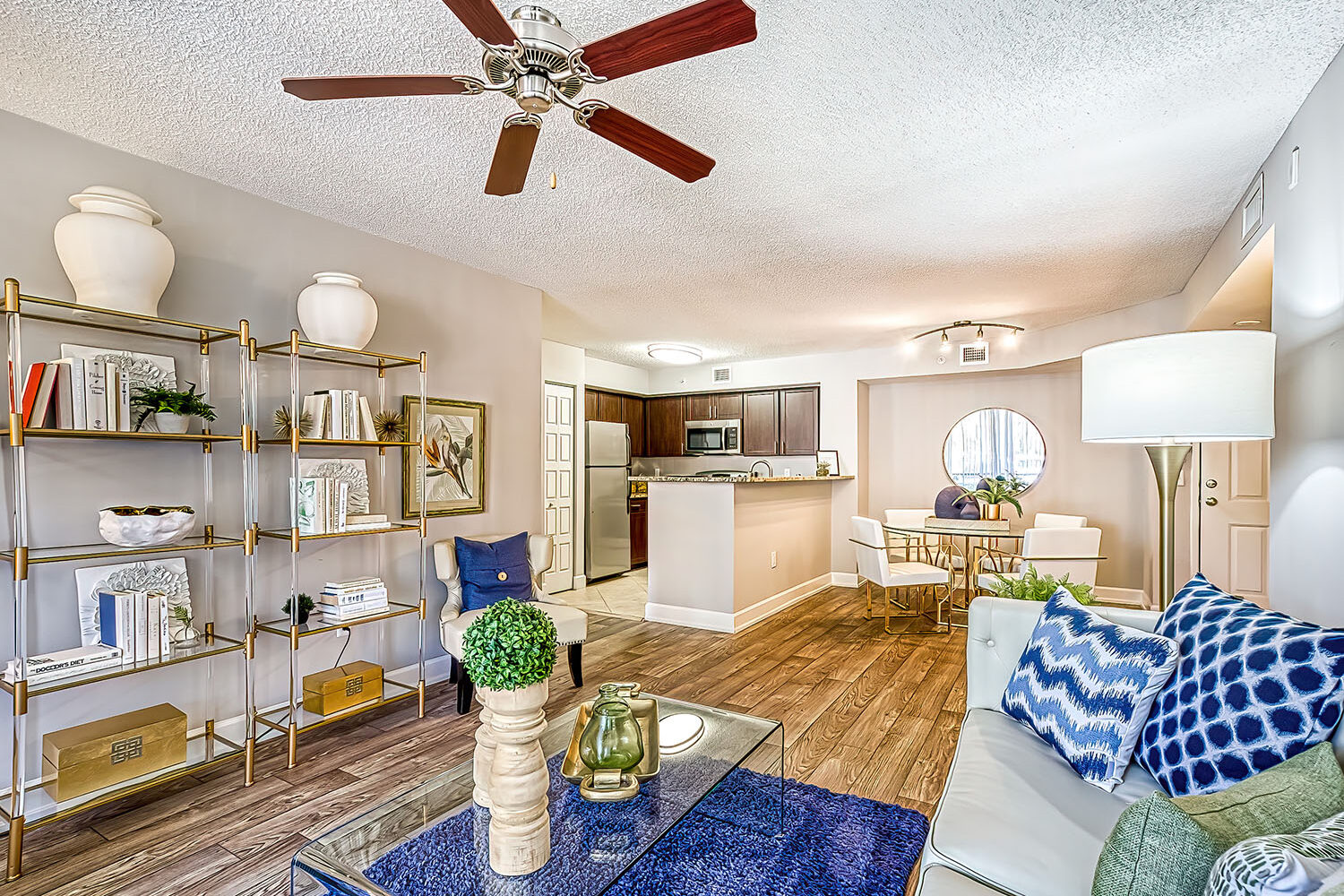 living room with ceiling fan