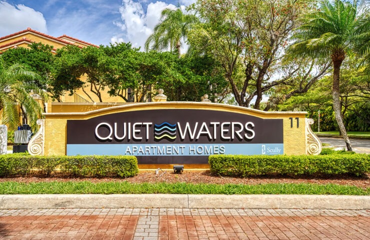 quiet waters sign at the front entrance 