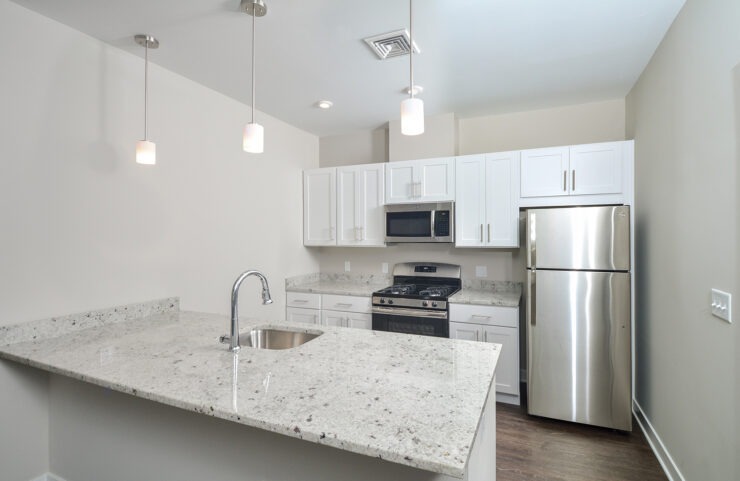 kitchen with large breakfast bar 